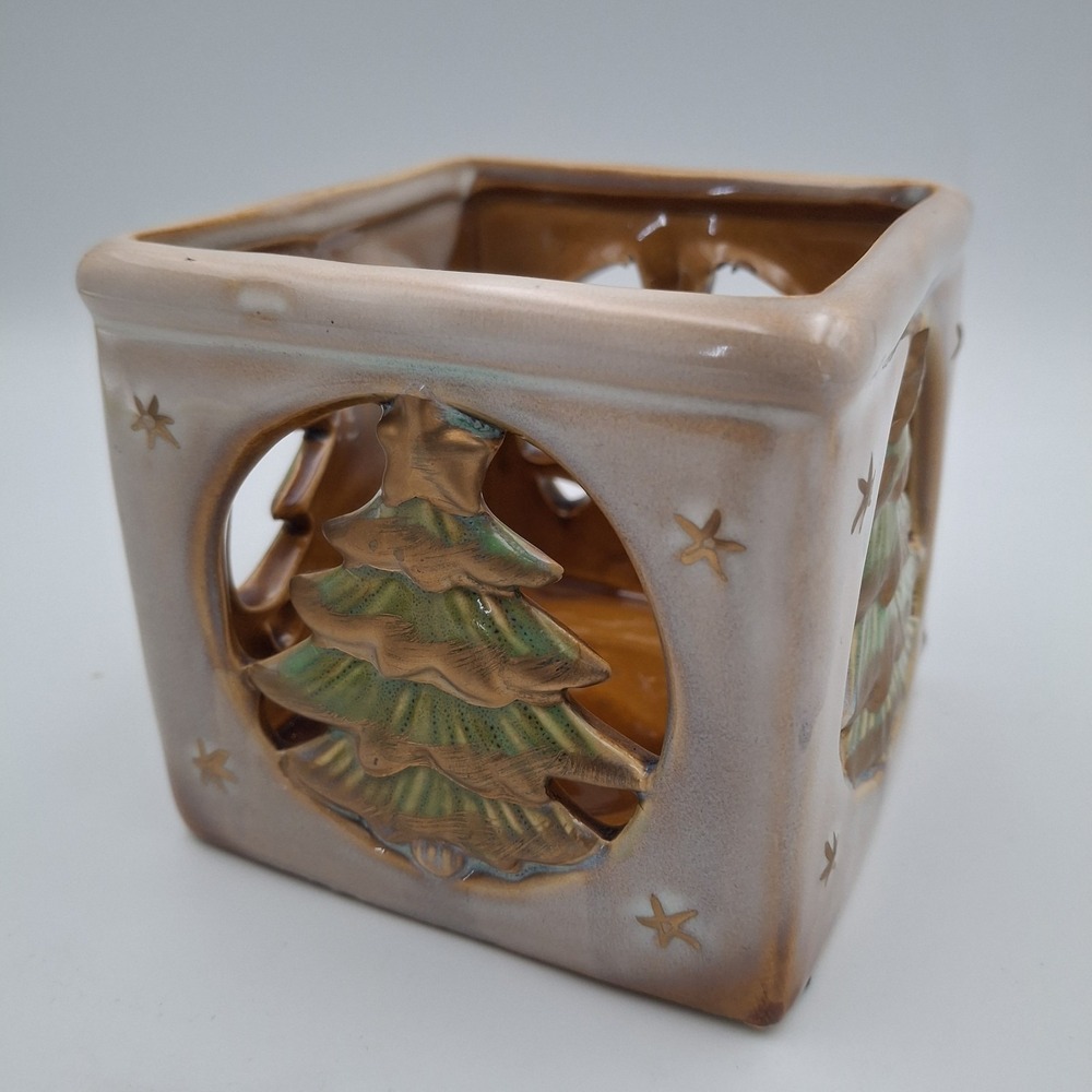 Luminessence Ceramic Votive‎ Candleholder Winter Christmas Tree 4"x4"x3.5" Tall
